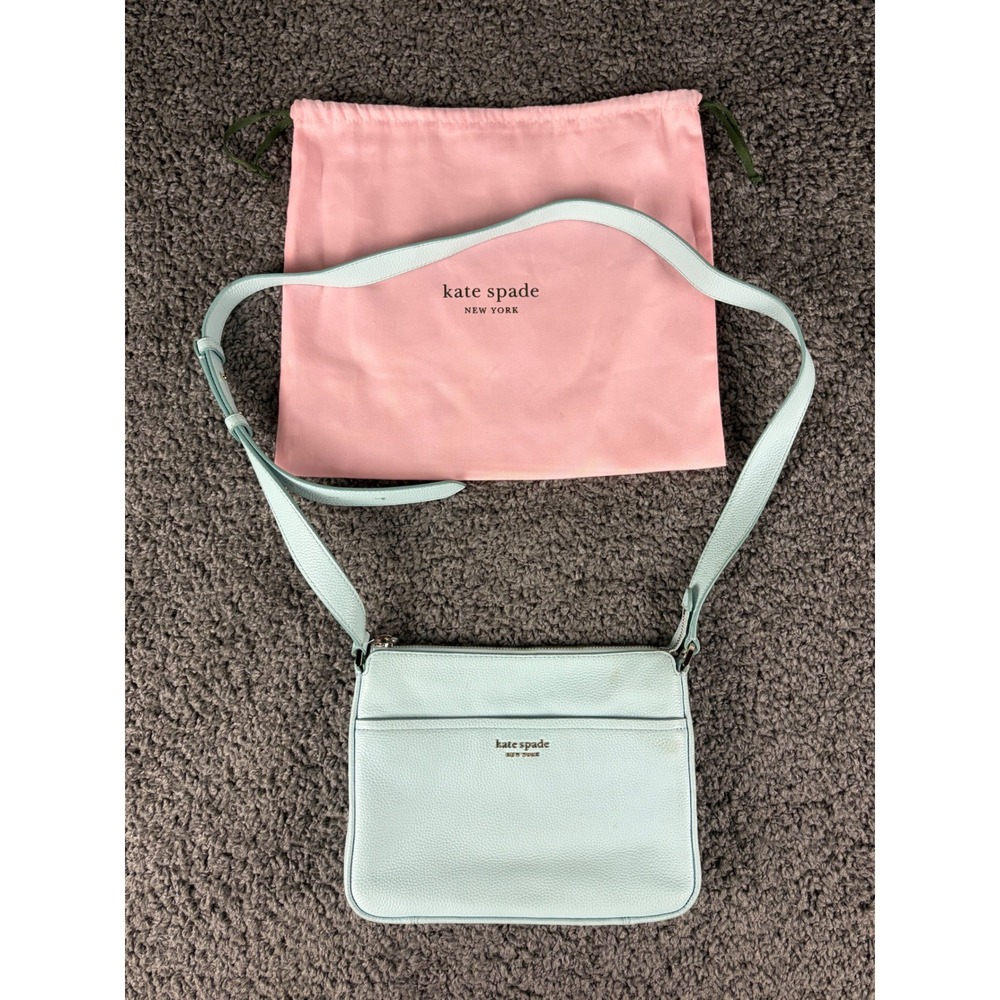 Kate Spade New York Baby Blue Pebbled Leather Crossbody Bag with Dust Bag